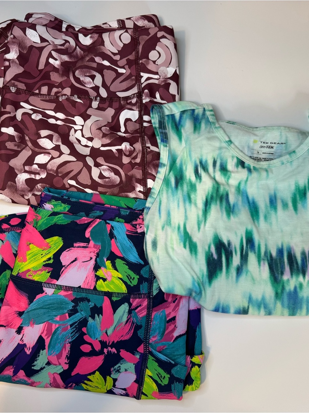 Lot of 3 Tek Gear DryTEK 1X Capri Legging, Full Legging & 1 Tank Top Activewear